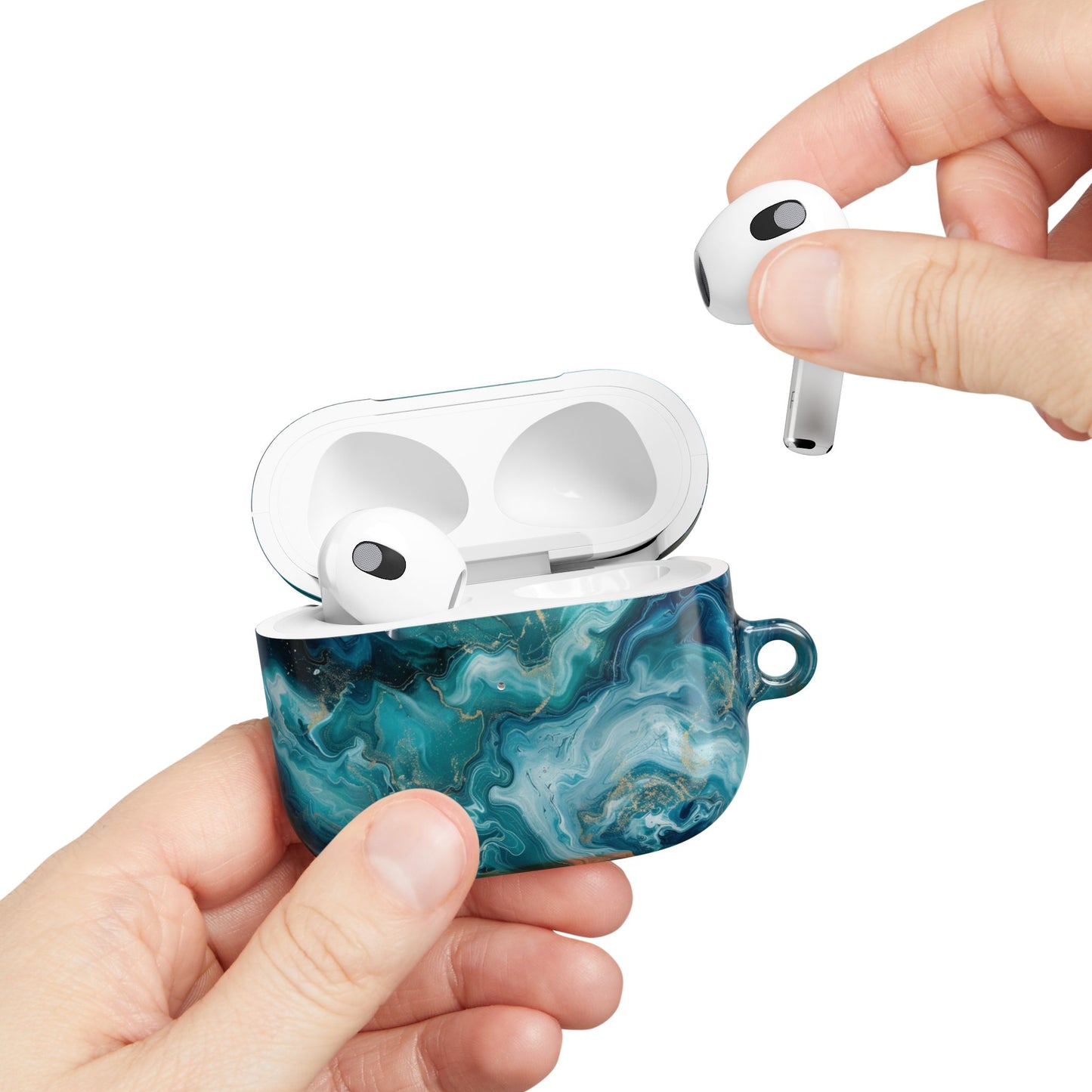 Ocean Marble AirPods Case – Turquoise & Gold Swirl Glossy Cover for Apple AirPod