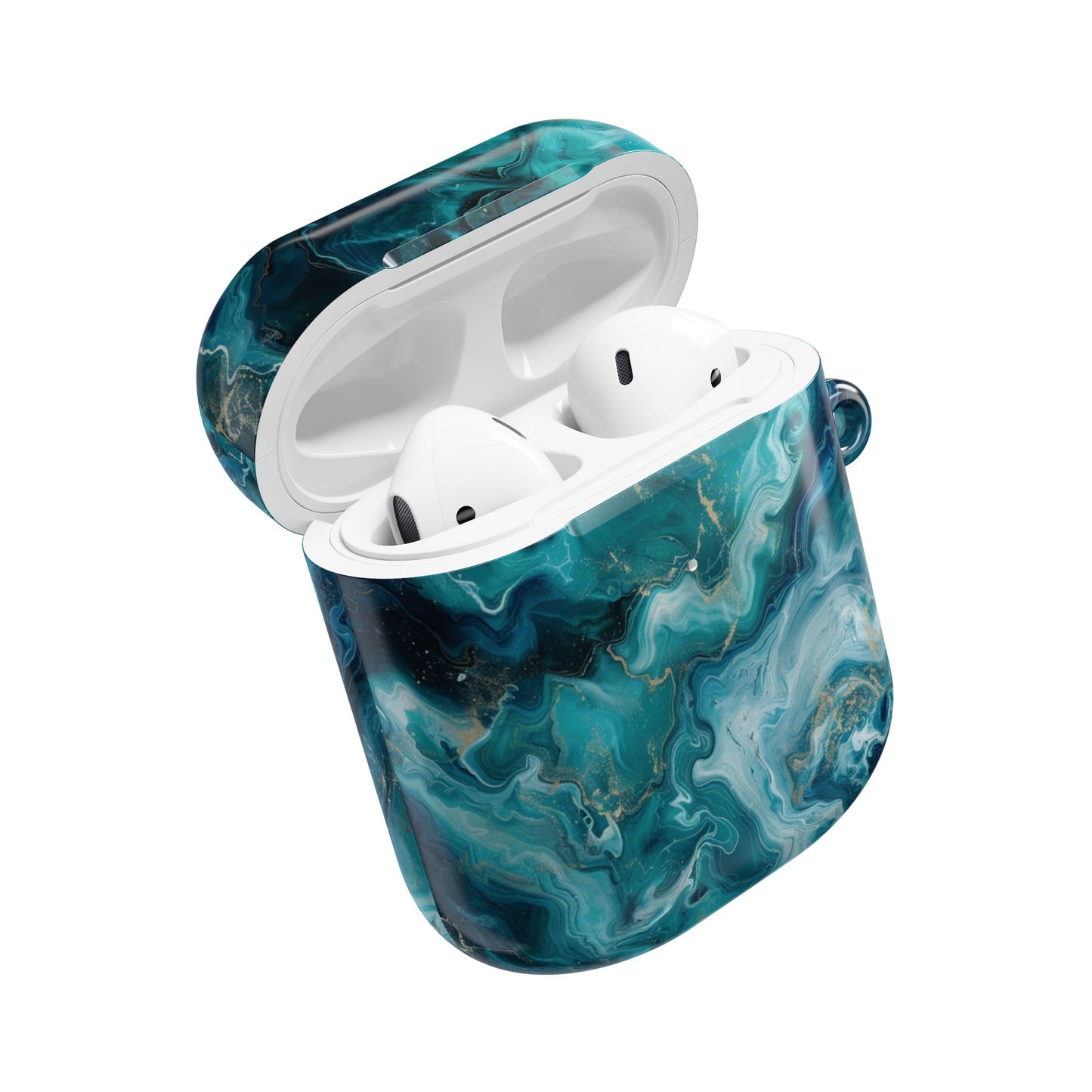 Ocean Marble AirPods Case – Turquoise & Gold Swirl Glossy Cover for Apple AirPod