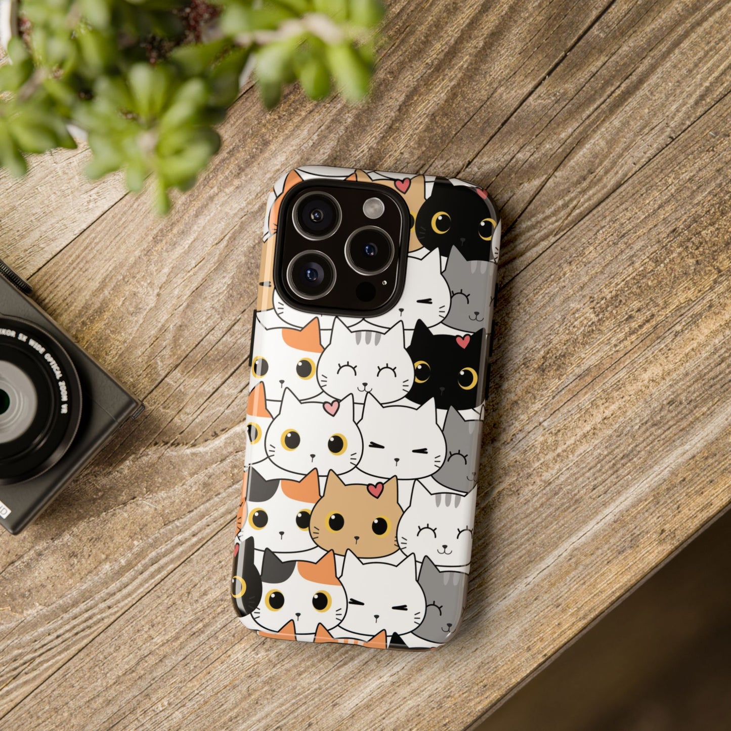 Stylish kawaii cat phone case on iPhone – adorable feline print case ideal for pet lovers and gift buyers