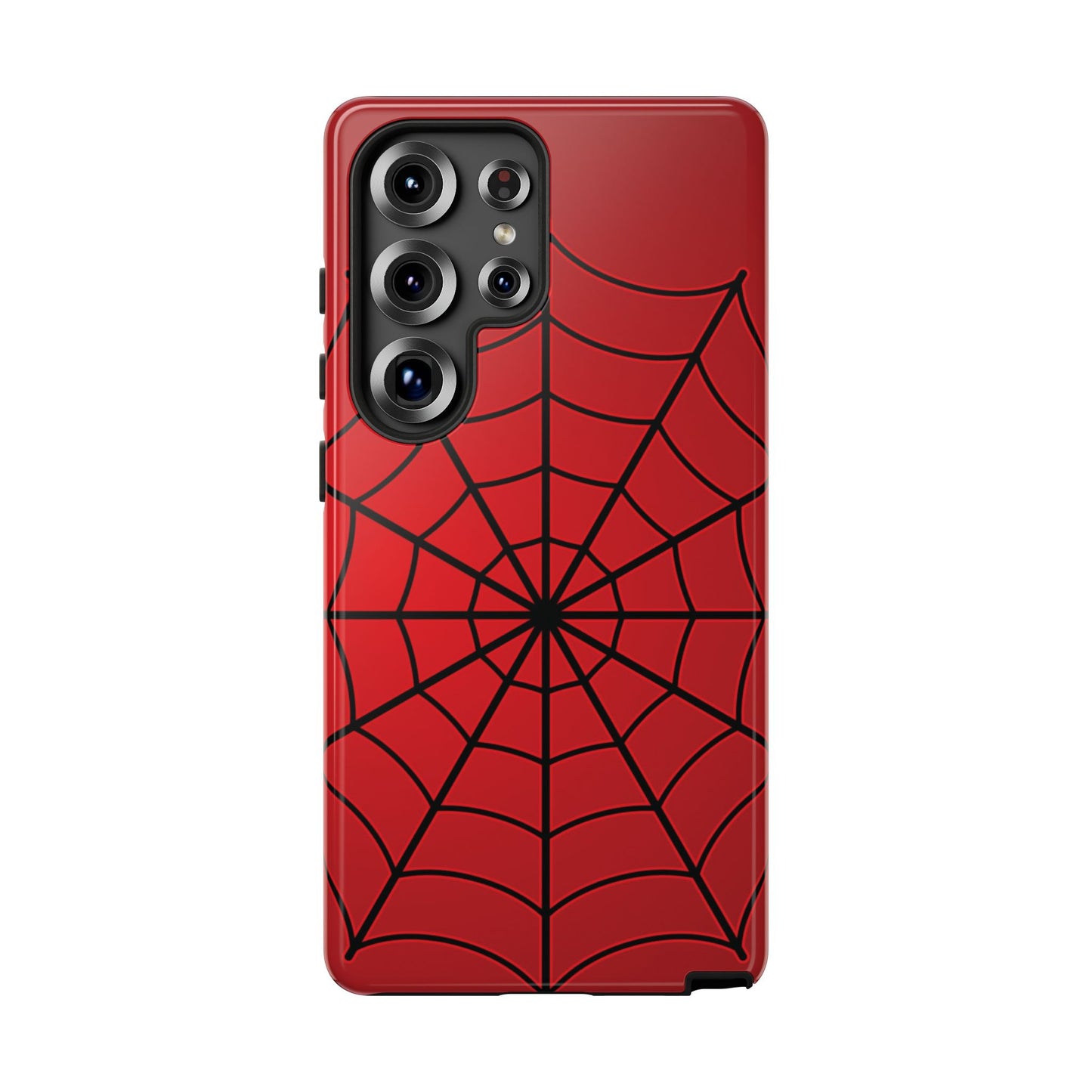 Red Samsung phone case with black spiderweb design – bold superhero-style cover for comic fans and action-themed phone accessories