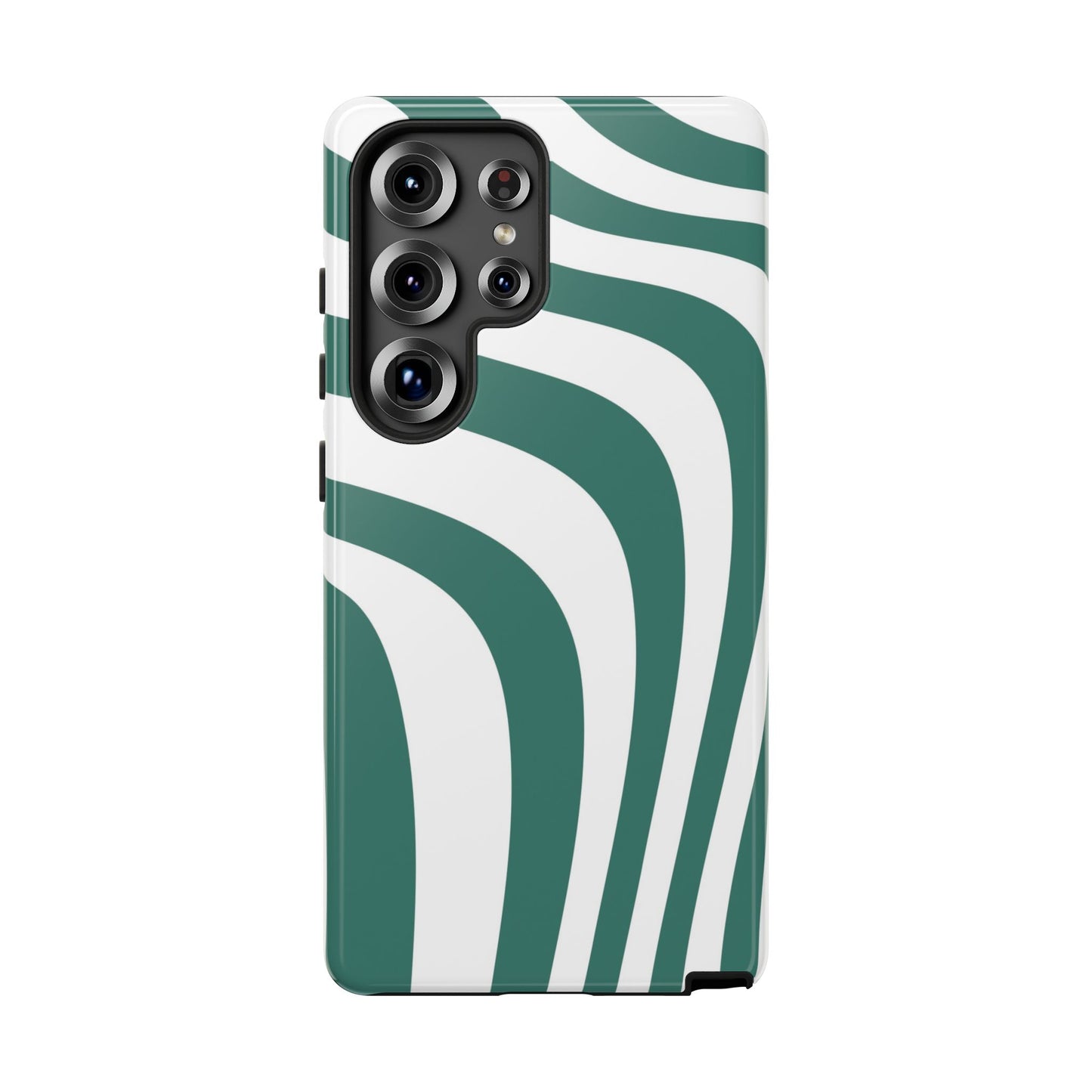 Full back view of Samsung phone case with green and white retro wave pattern – stylish and slim design for Galaxy protection