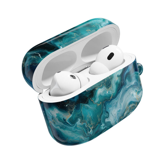 Ocean Marble AirPods Case – Turquoise & Gold Swirl Glossy Cover for Apple AirPod