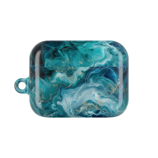 Ocean Marble AirPods Case – Turquoise & Gold Swirl Glossy Cover for Apple AirPod