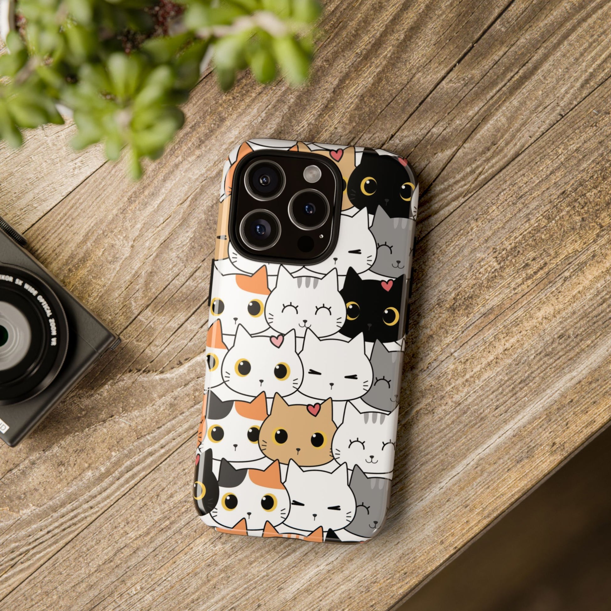Stylish kawaii cat phone case on iPhone – adorable feline print case ideal for pet lovers and gift buyers