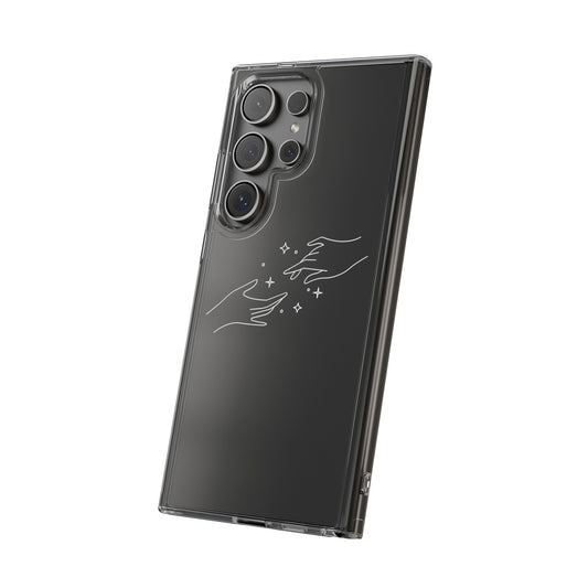 Clear Samsung Galaxy phone case with minimalist hand and star line art design – elegant aesthetic accessory for modern style lovers
