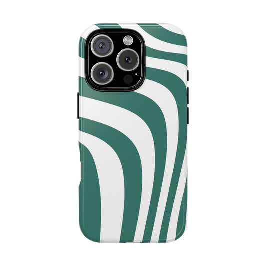 Minimalist green and white wavy phone case with retro abstract design – modern protective cover for smartphones